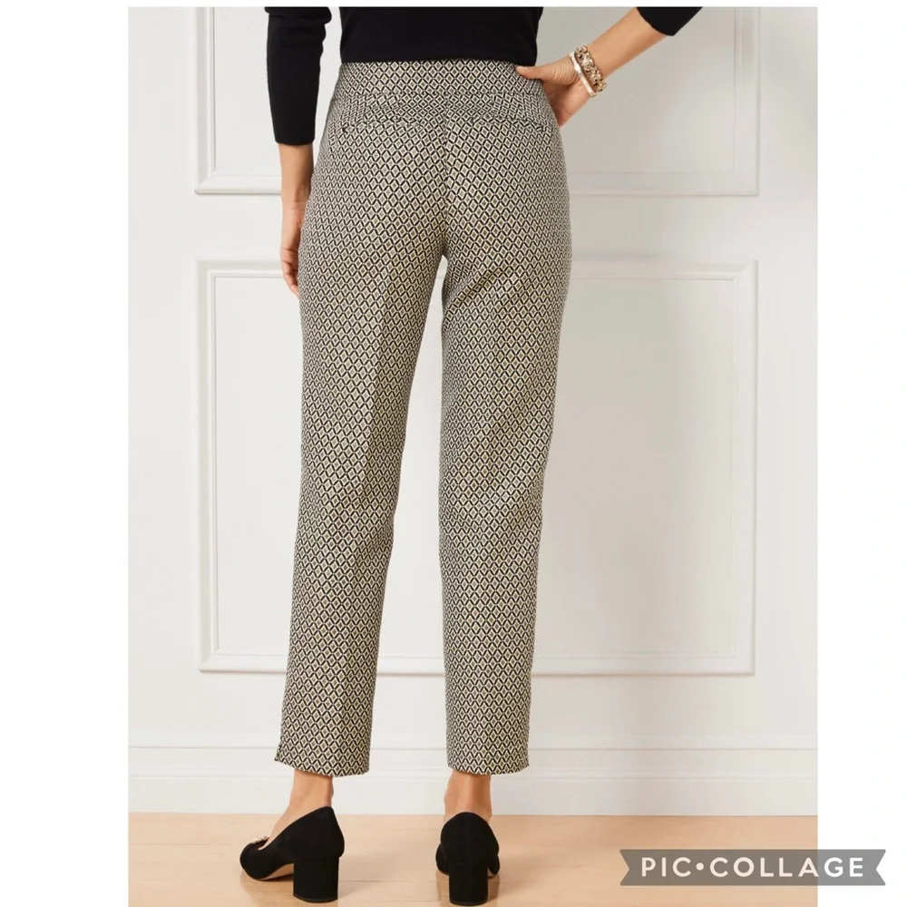 Talbots Slim Ankle Pant in Gold Medallion Jacquard Black Diamond NWT 2 Classic